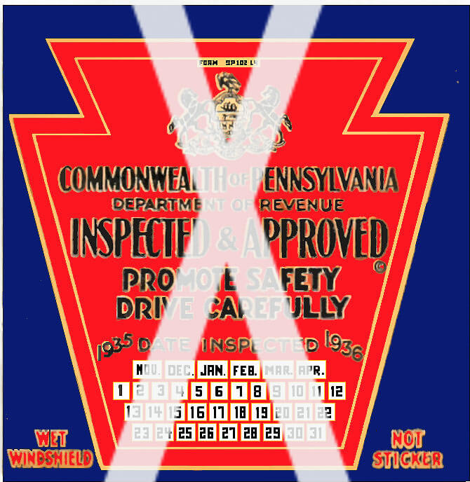 (image for) 1935-36 Pennsylvania INSPECTION Sticker